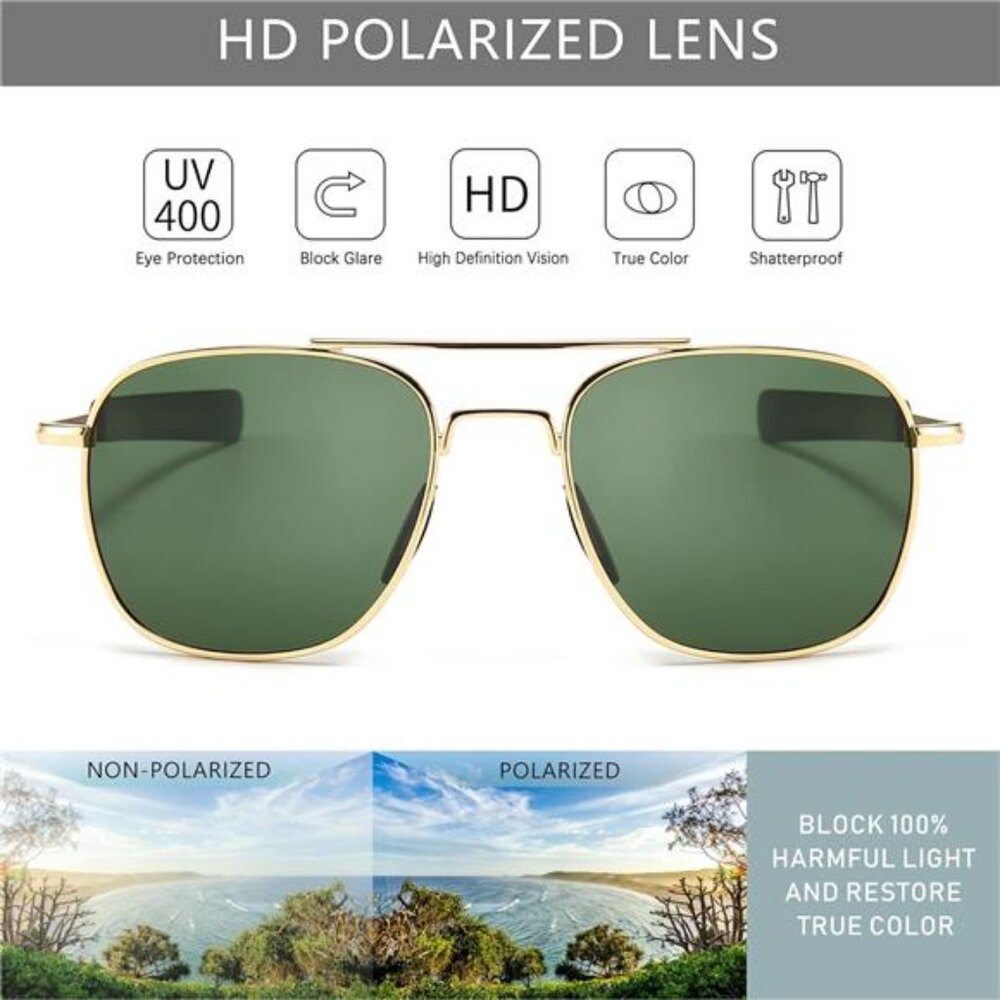 Mens polarized aviator sunglasses pilot military style driving outdoor UV protec - Picture 2 of 7